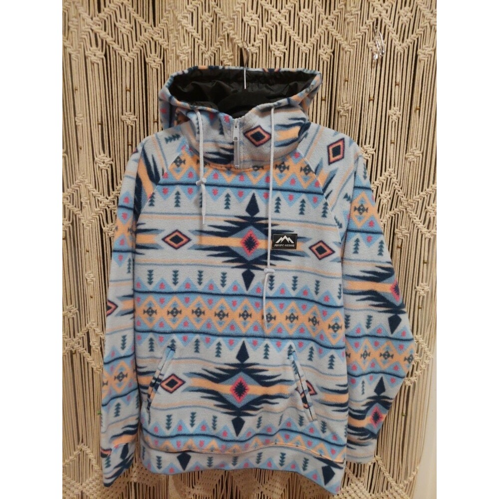 Massive Outdoor Blue Aztec Print Fleece 1/4 Zip Hooded Pullover Size M EUC